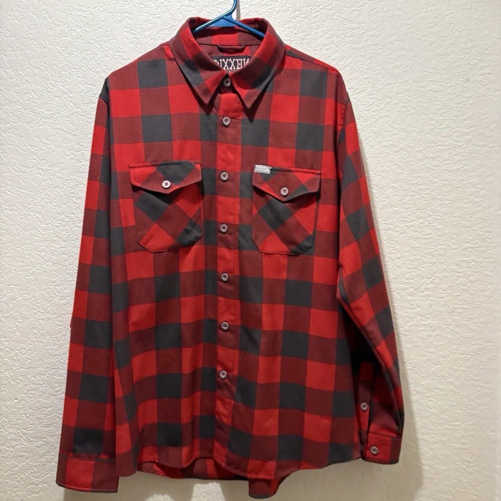 Dixxon Flannel Shirt Mens Large Fifty Fifty Red Gray Plaid Button Long Sleeve
